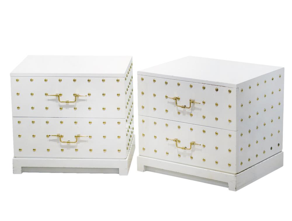 Appraisal: PAIR TOMMI PARZINGER STUDDED BEDSIDE DRESSERSPair of Tommi Parzinger bedside