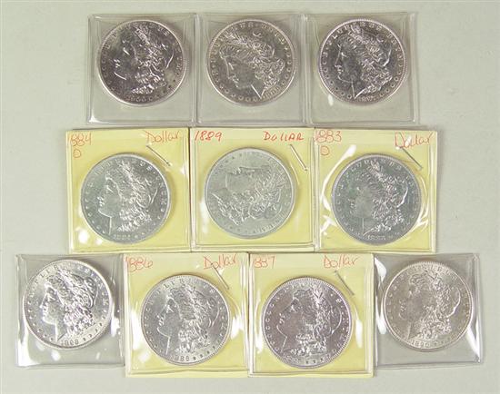 Appraisal: Ten Morgan Dollars in Higher Grades Dates include -O -O