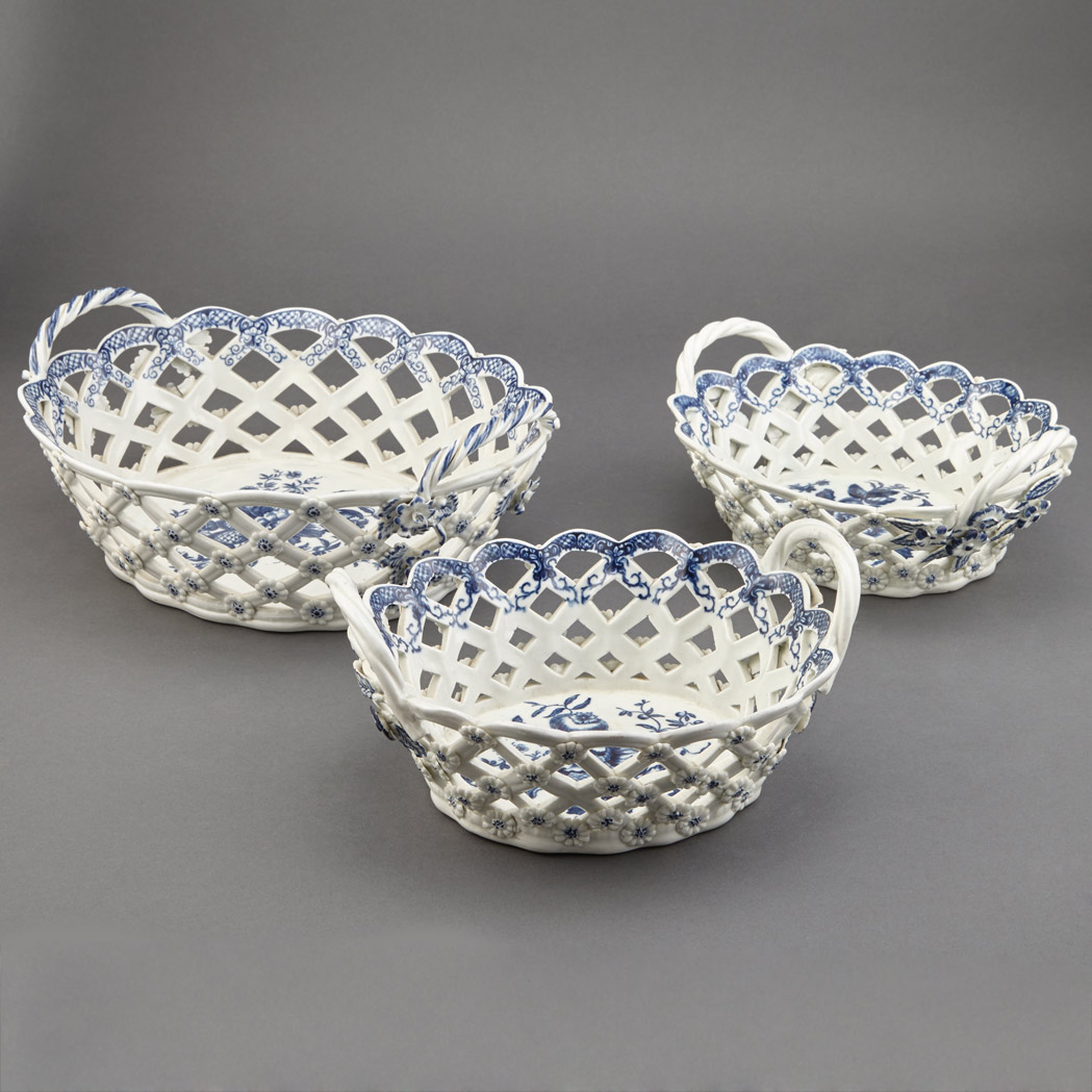 Appraisal: Group of Three Worcester Blue and White Porcelain Baskets Second