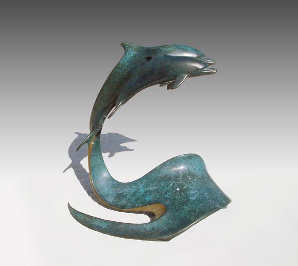 Appraisal: PATINATED BRONZE OF DOLPHINS SIGNED WYLIE '' h signed titled