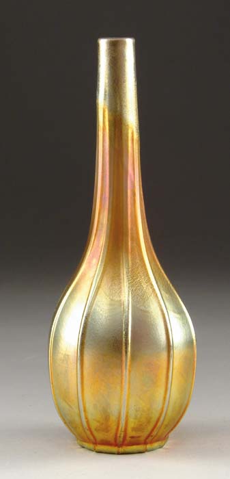 Appraisal: TIFFANY STUDIOS VASE Nice Tiffany gold Favrile vase has vertical