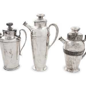 Appraisal: A Group of Three Silver-Plate Cocktail Shakers Late th Early