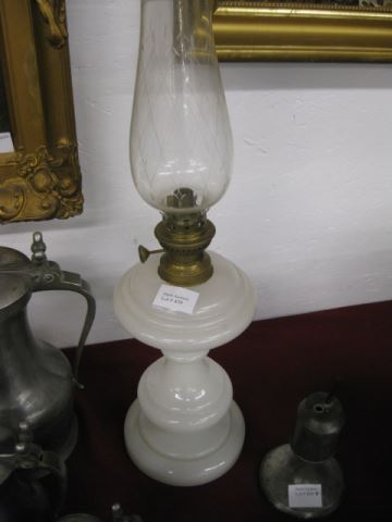 Appraisal: Early Clambroth or Opaque Glass Oil Lamp clear etched shade