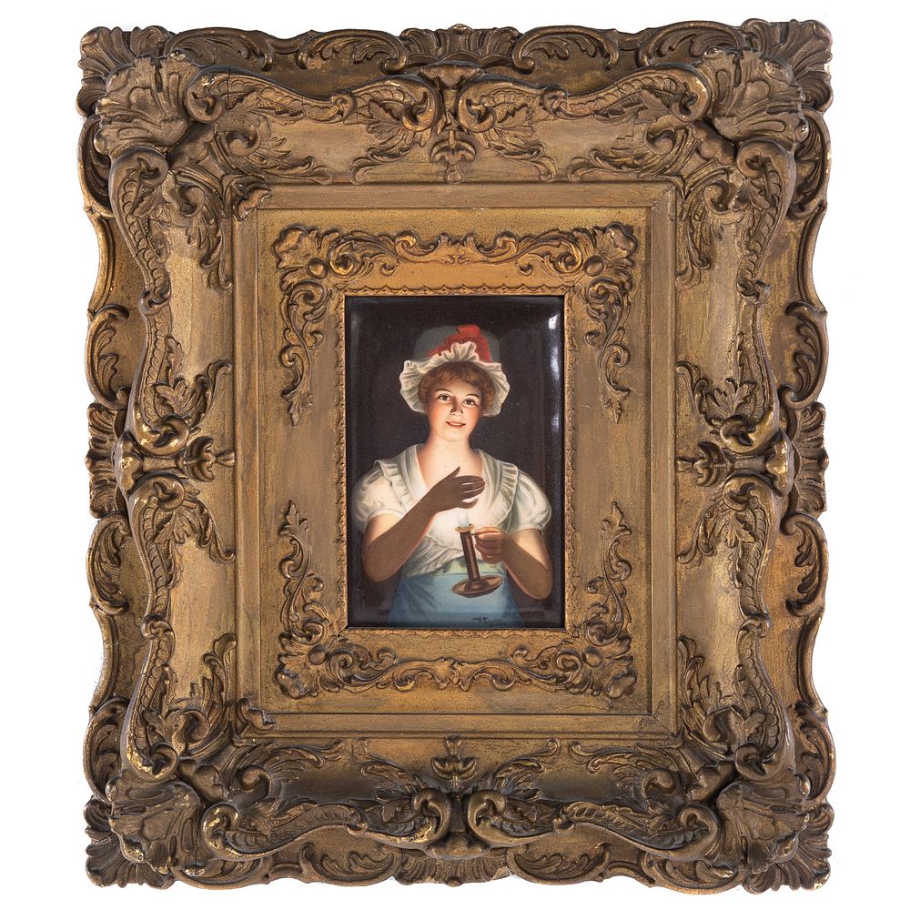 Appraisal: Continental Painted Porcelain Plaque Late th century plaque depicting young