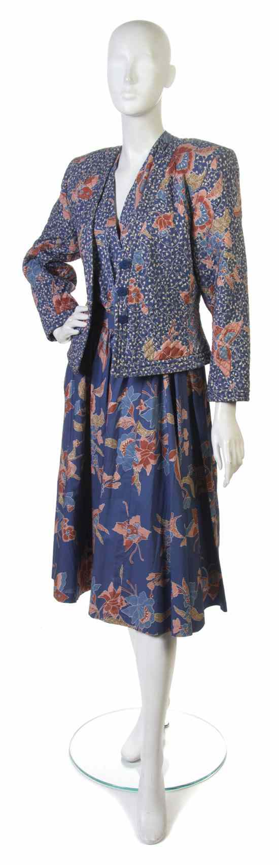 Appraisal: An Yves Saint Laurent Blue Printed Cotton Skirt Suit Labeled