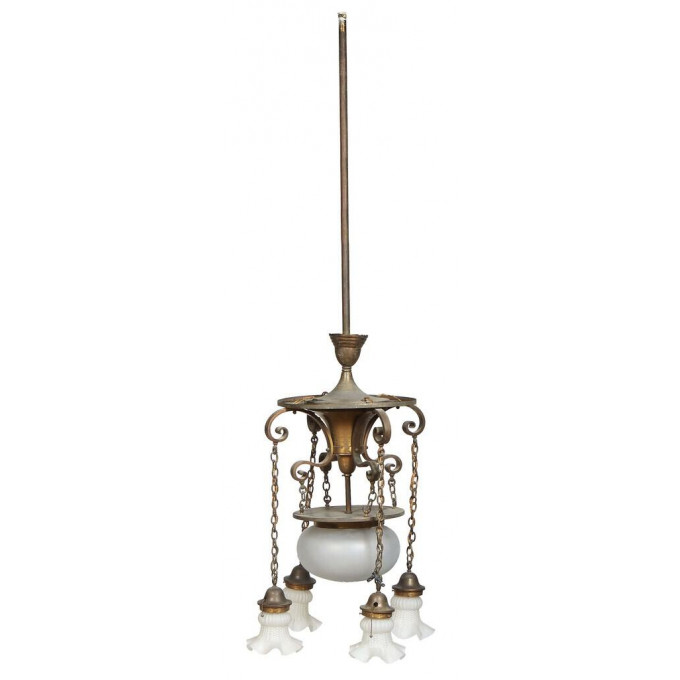 Appraisal: American Bronze and Glass Five Light Chandelier c with a