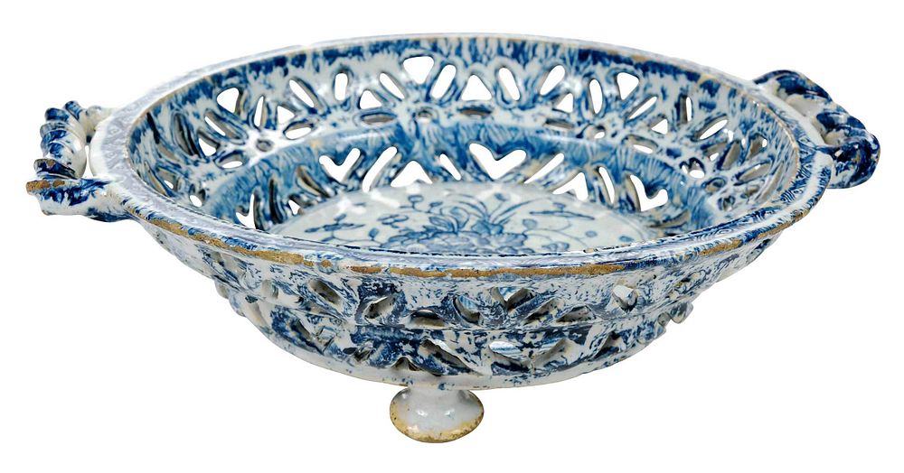 Appraisal: An English Delftware Blue and White Basket circa - low