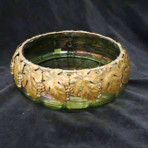 Appraisal: Loetz Art Glass Planterwith bronze overlay grape leaf cluster design