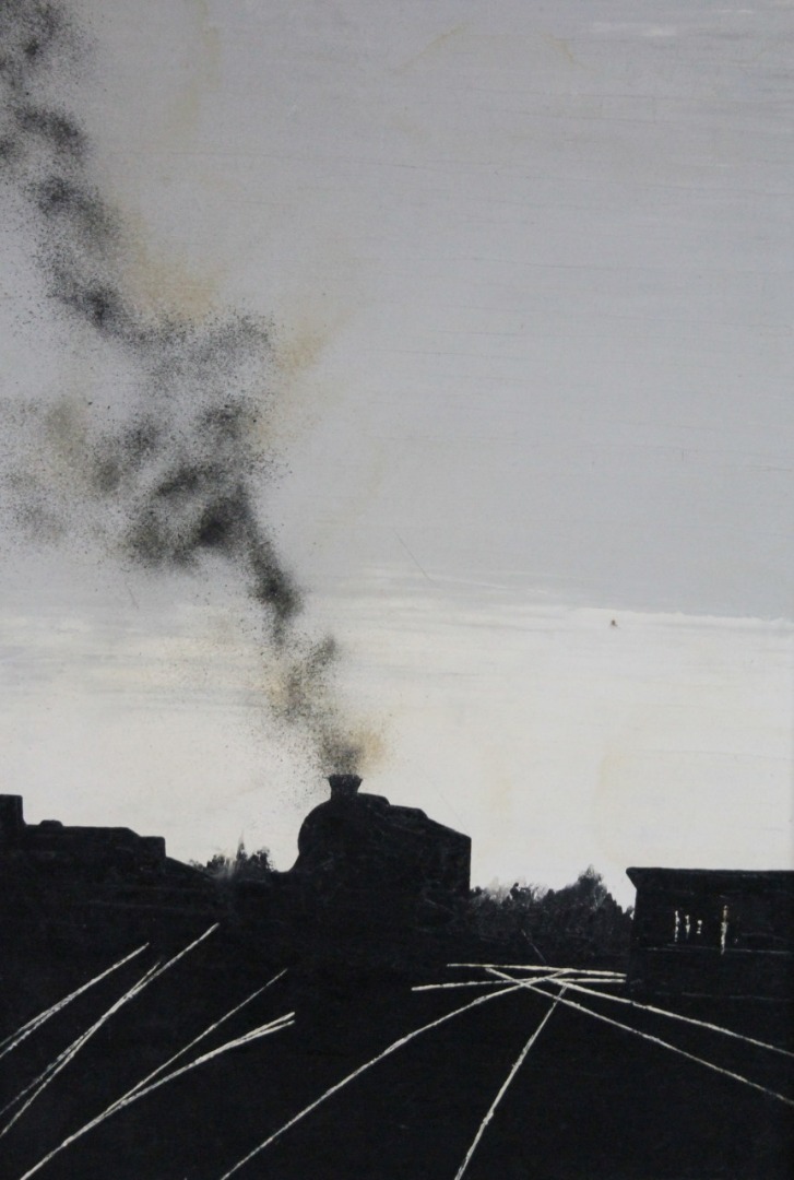 Appraisal: J Farl thC Twilight scene train in station oil on