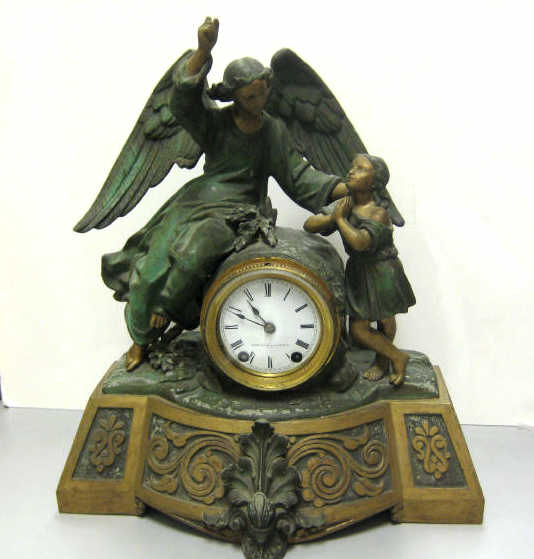 Appraisal: SETH THOMAS CAST METAL MANTEL CLOCK Figural Angel and Child