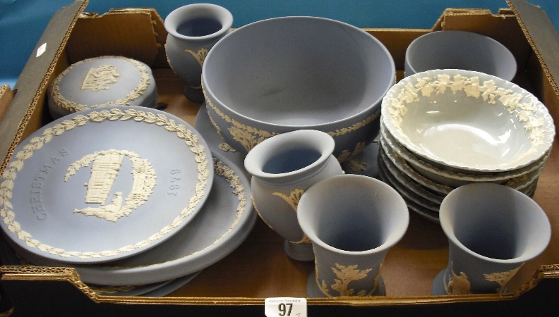 Appraisal: A Collection of Wedgwood Jasperware to include Plates Bowls Boxes