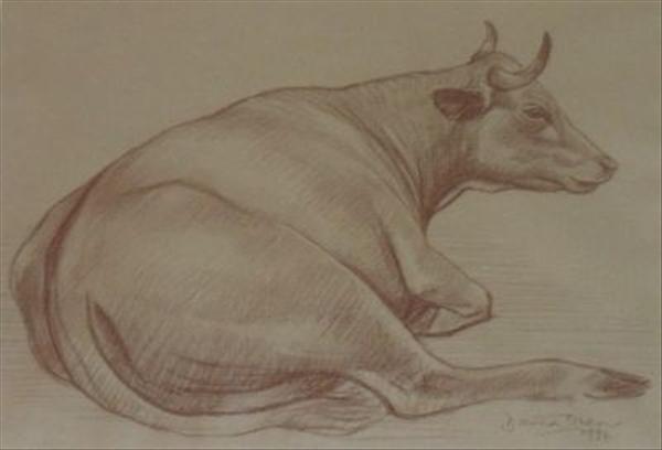 Appraisal: Davina Owen Recumbent cow Pastel Signed lower right cm x