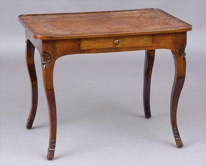 Appraisal: LOUIS XV PROVINCIAL WALNUT PETIT BUREAU PLAT The tooled brown-leather