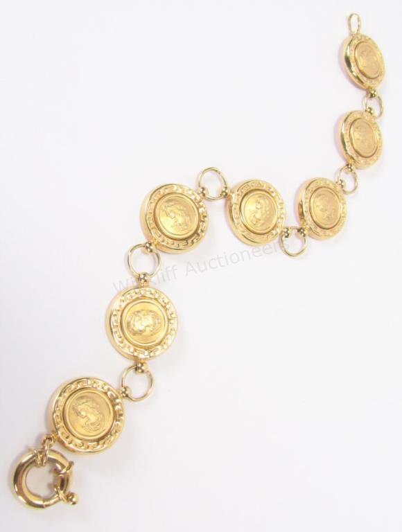 Appraisal: A very stylish K yellow gold Italian bracelet with coin