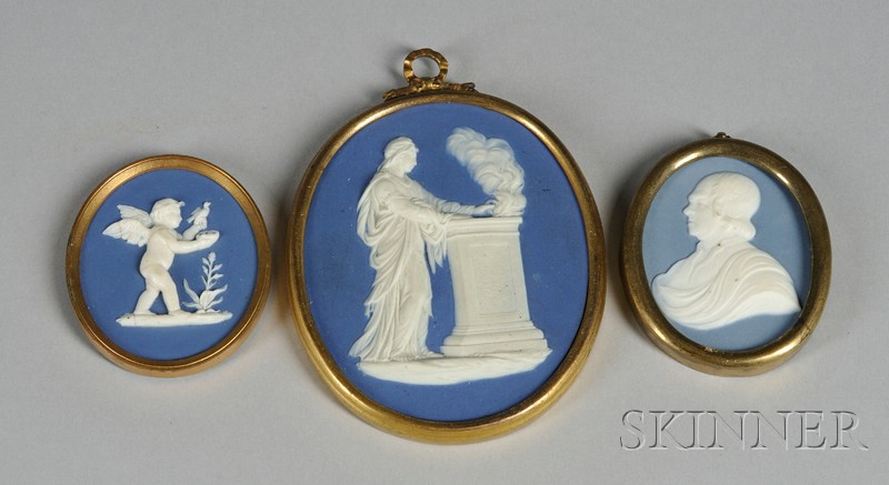 Appraisal: Three Wedgwood and Bentley Blue Jasper Medallions England c each