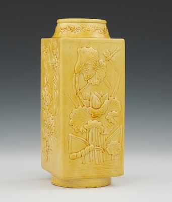 Appraisal: A Yellow Glazed Vase with Floral Relief Chinese Pottery vase