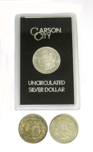 Appraisal: THREE U S SILVER MORGAN DOLLARS -P and -CC the