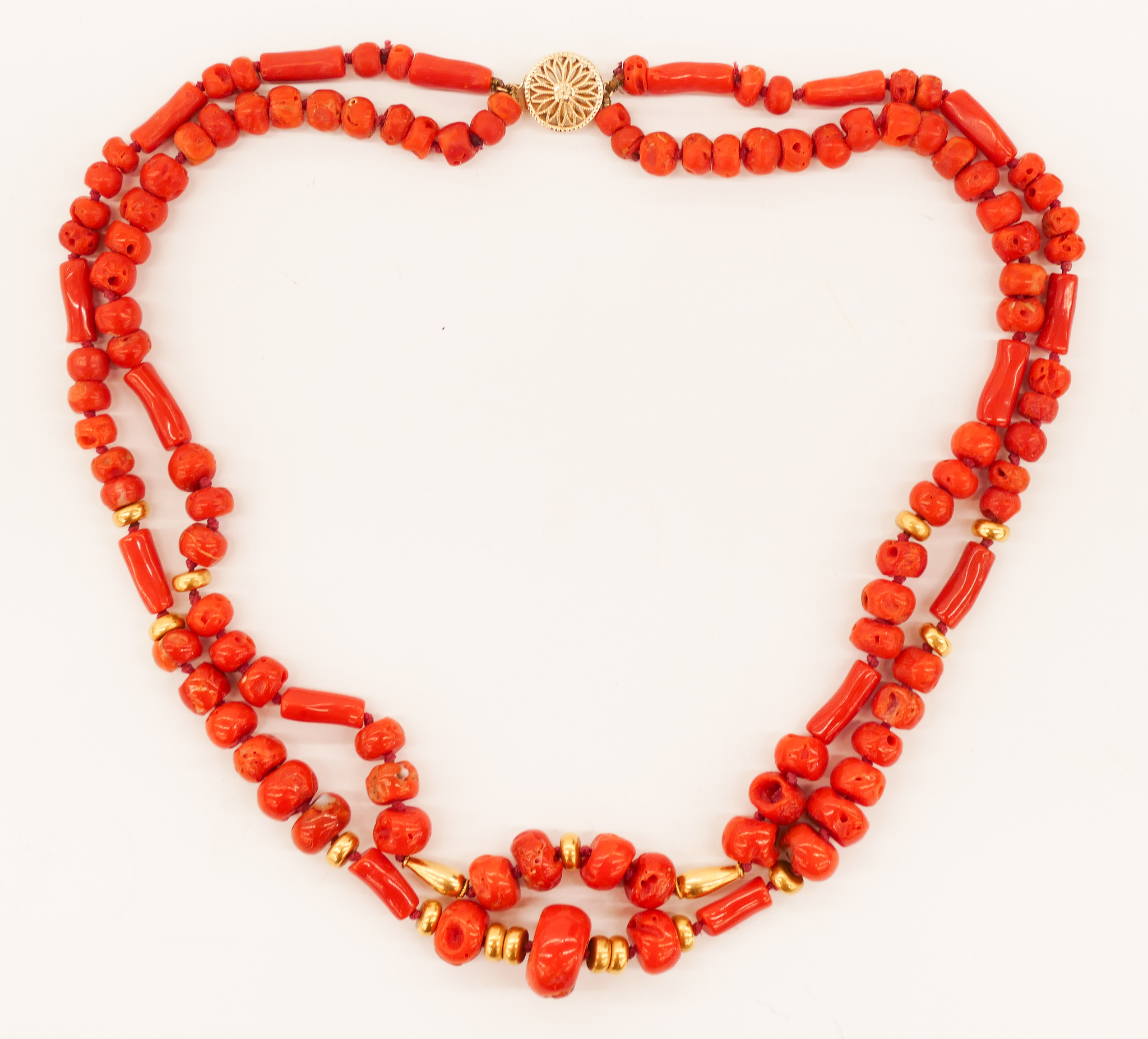 Appraisal: Chinese k Natural Red Coral Necklace '' A double strand