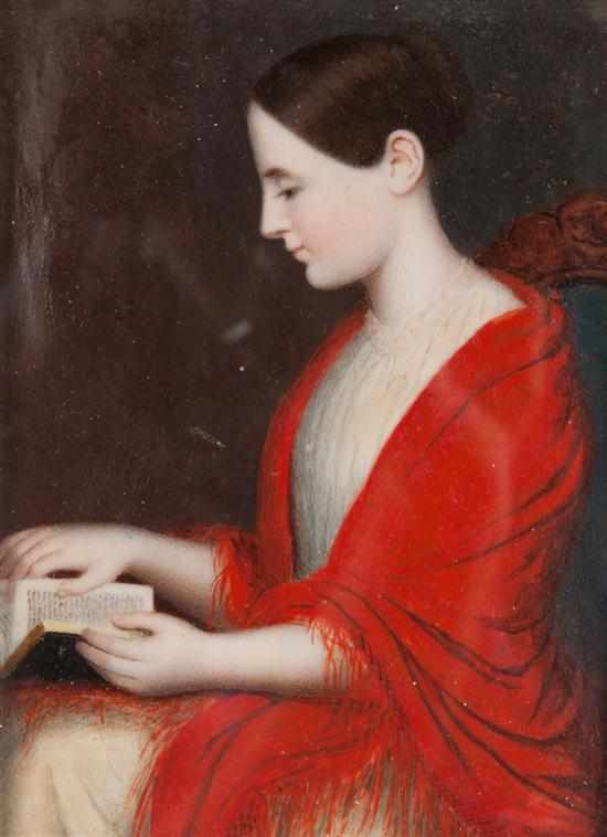 Appraisal: American School mid- th century Lady Reading in Red Shawl