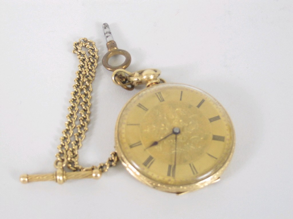 Appraisal: A late th Century Continental gold cased key-wind Fob Watch