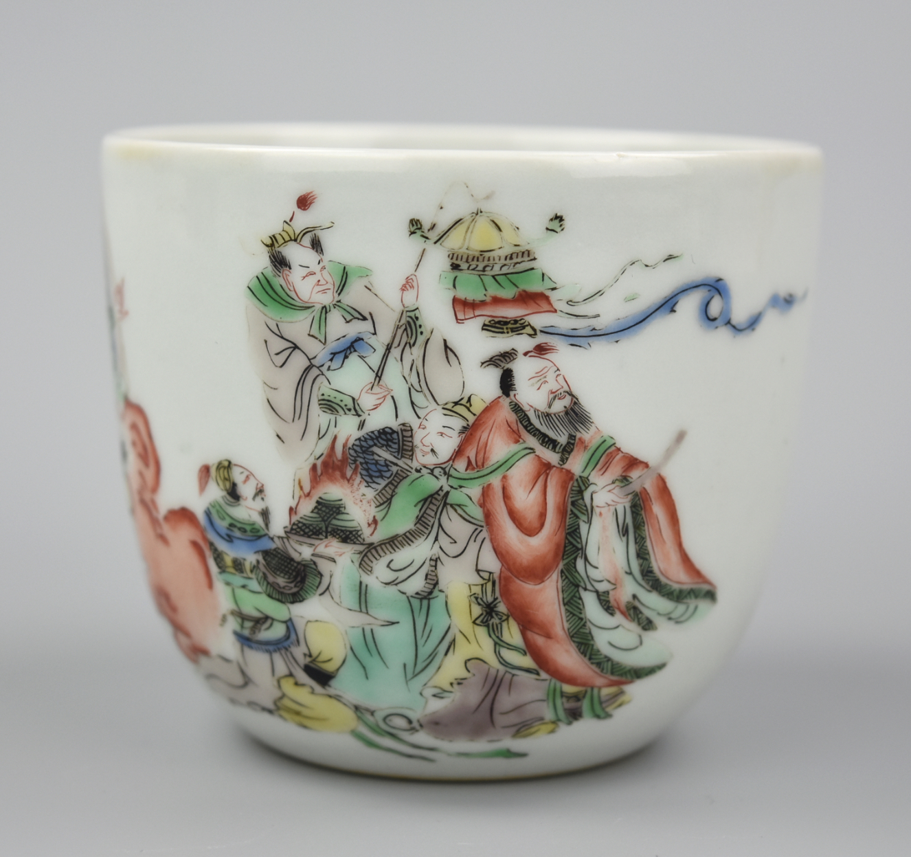 Appraisal: CHINESE WUCAI CUP W DEITY FIGURES - TH C A