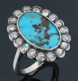 Appraisal: An Antique turquoise and diamond ring Designed as a cluster