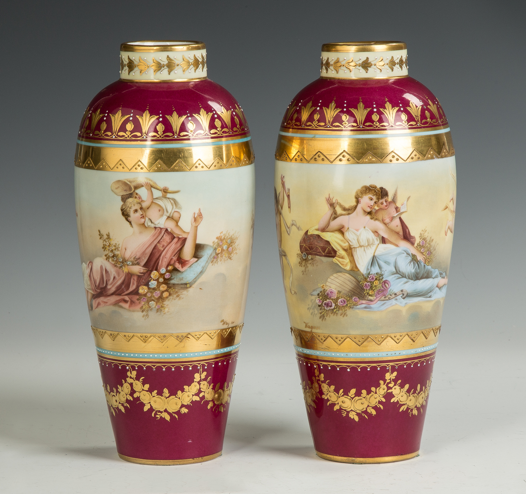 Appraisal: Austrian Hand Painted Porcelain and Enameled Vases th century Aphrodite