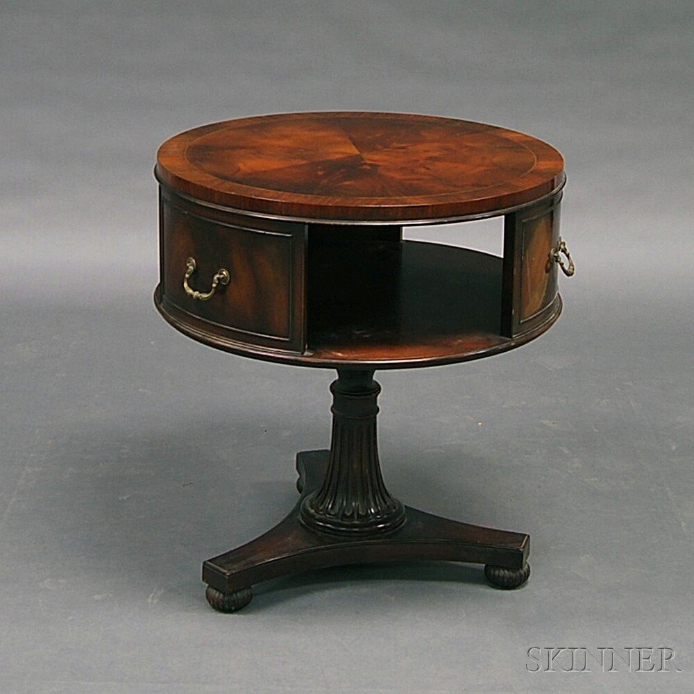 Appraisal: William IV-style Inlaid Mahogany Drum Table the round top with