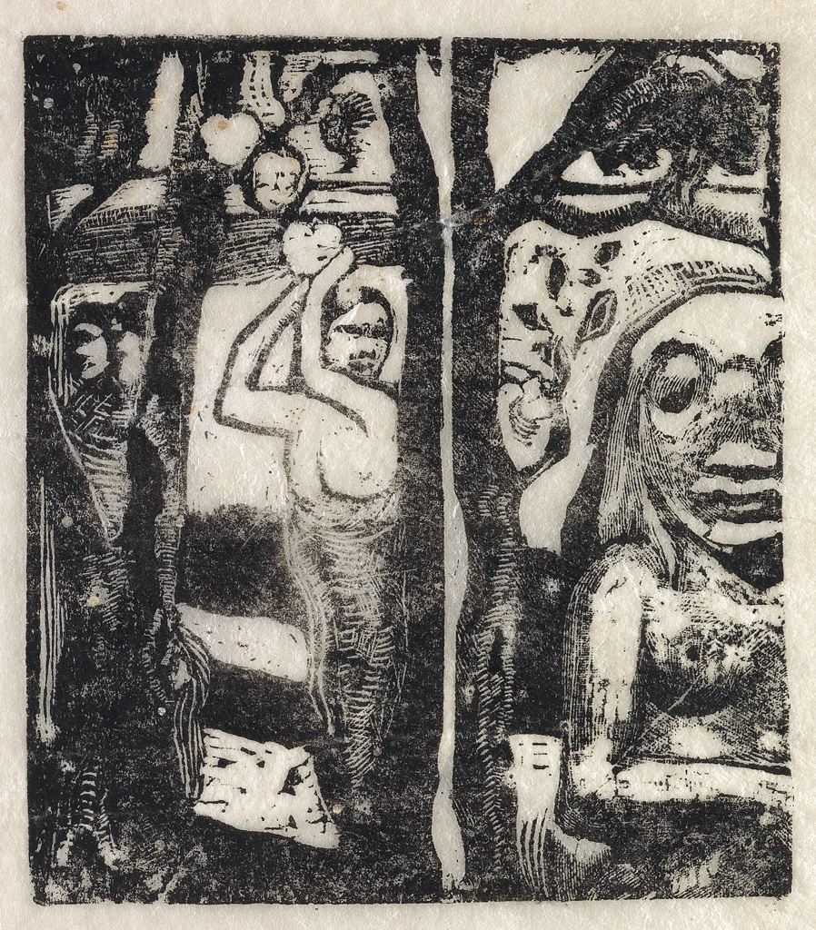 Appraisal: PAUL GAUGUIN Femme Cueillant des Fruits et Oviri Woodcut printed