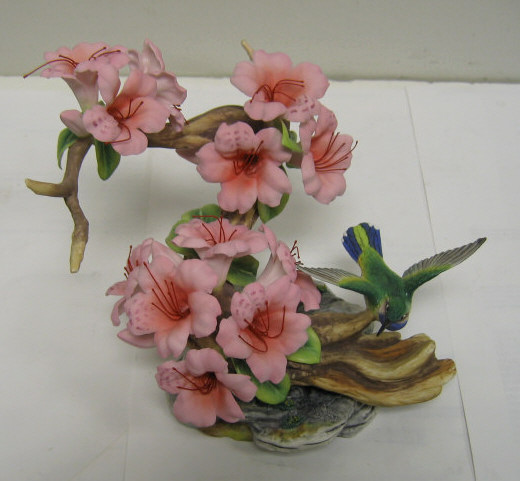 Appraisal: BOEHM PORCELAIN BIRD GROUP Blue Throated Hummingbird with Azalea marked