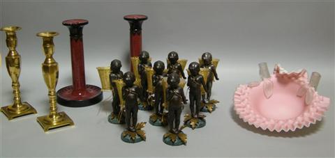 Appraisal: GROUP OF TABLE DECORATIONS INCLUDING BRONZE VOTIVES Including a set