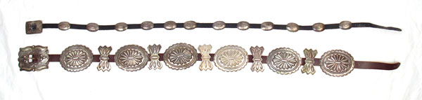 Appraisal: NATIVE AMERICAN SILVER CONCHA BELTS To include Alternating stamped medallion