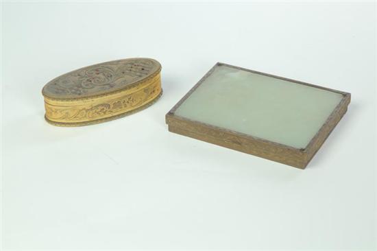 Appraisal: TWO BRASS BOXES Twentieth century Flat box with translucent pale