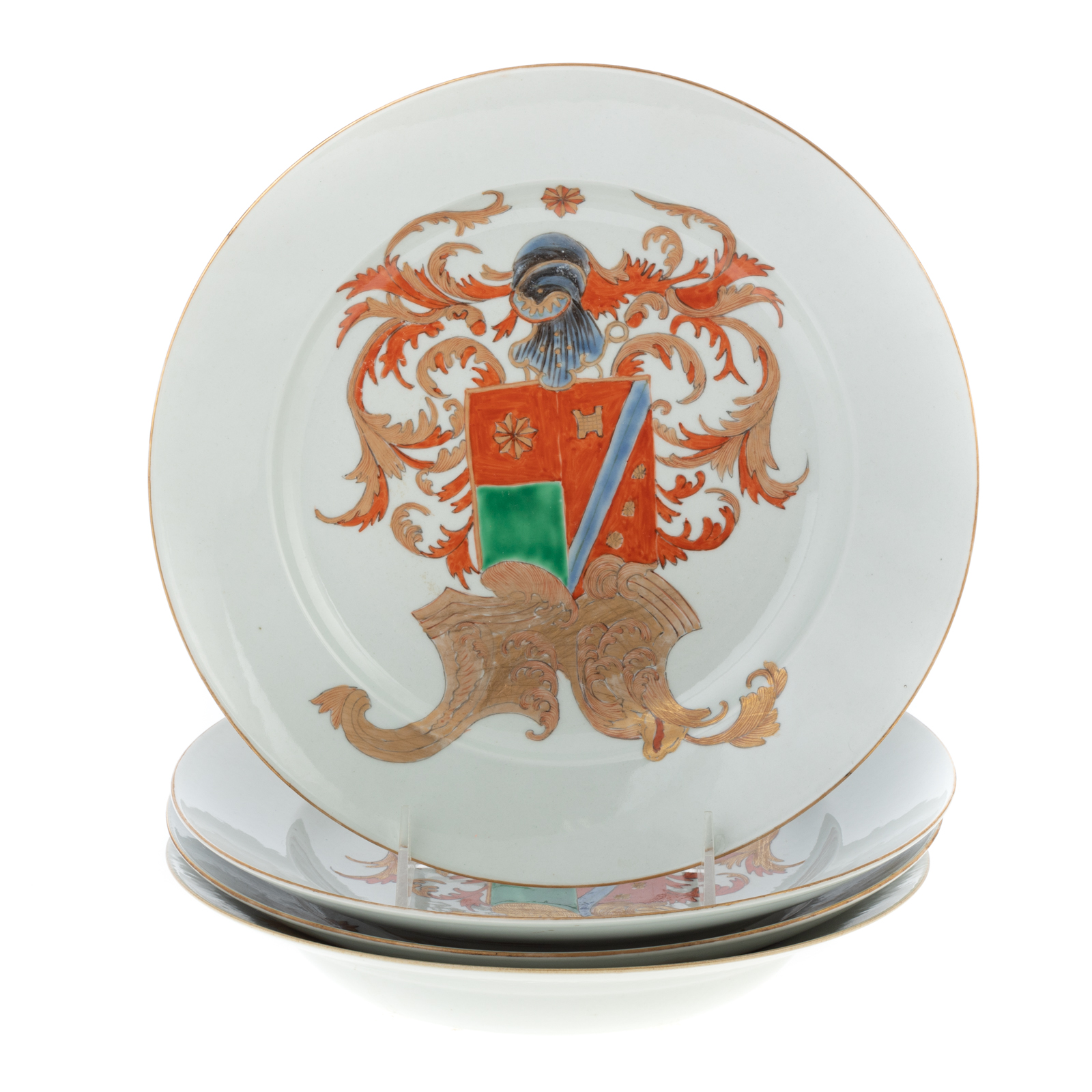 Appraisal: FOUR DUTCH MARKET CHINESE EXPORT ARMORIAL PLATES Qianlong Era circa