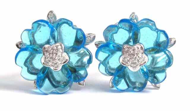 Appraisal: PAIR OF BLUE TOPAZ AND DIAMOND EARRINGS each k white