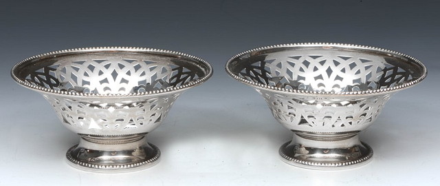 Appraisal: A PAIR OF SILVER BON BON DISHES of circular form