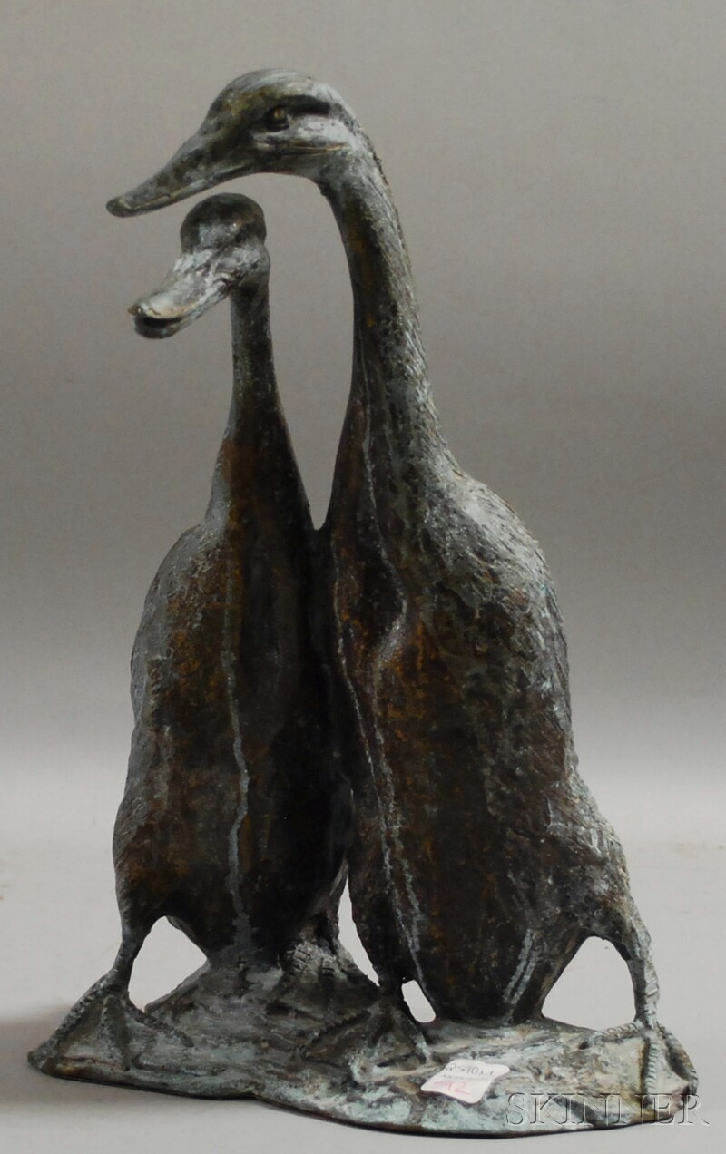 Appraisal: American School th Century Pair of Ducks Entwined Unsigned Green