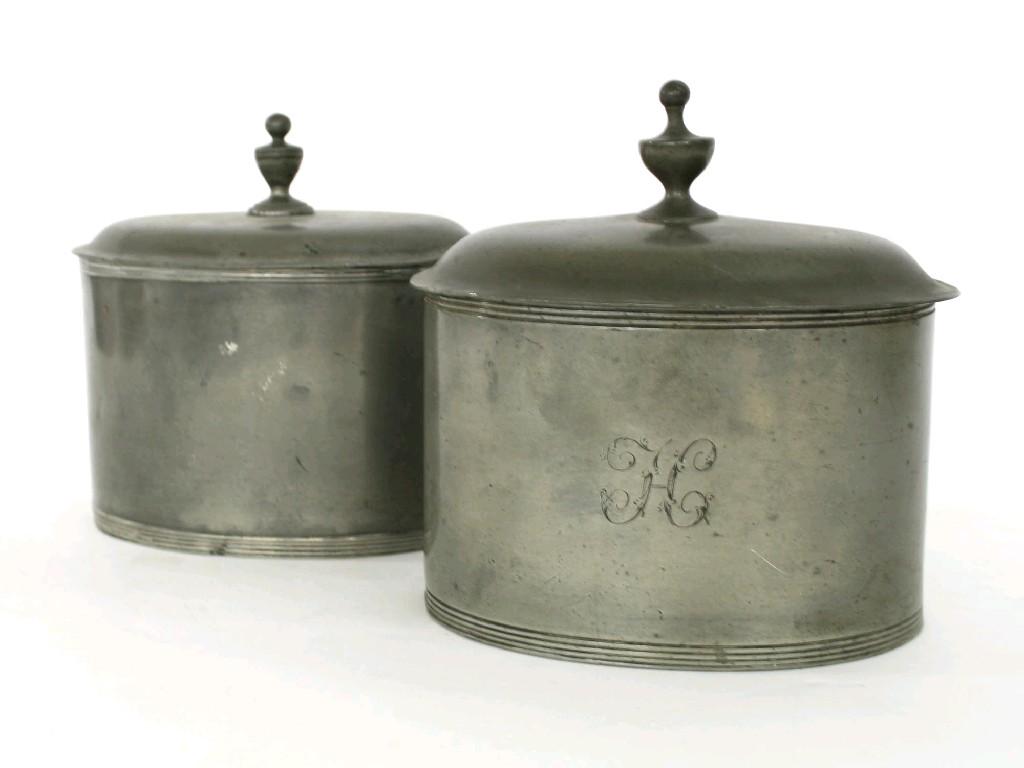 Appraisal: Near pair of late th century English pewter tobacco jars