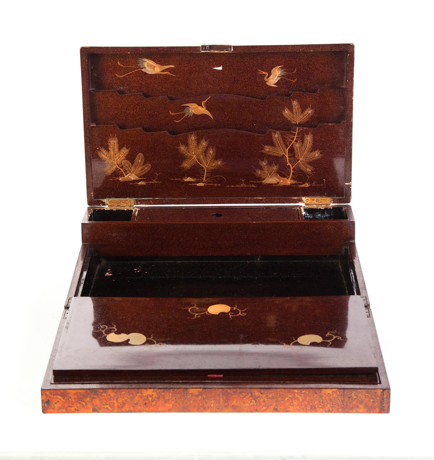 Appraisal: JAPANESE LACQUERED TABLETOP DESK Late th-early th century Gold flecked