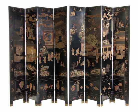 Appraisal: A Chinese Eight-Panel Coromandel Lacquered Folding Screen one side decorated