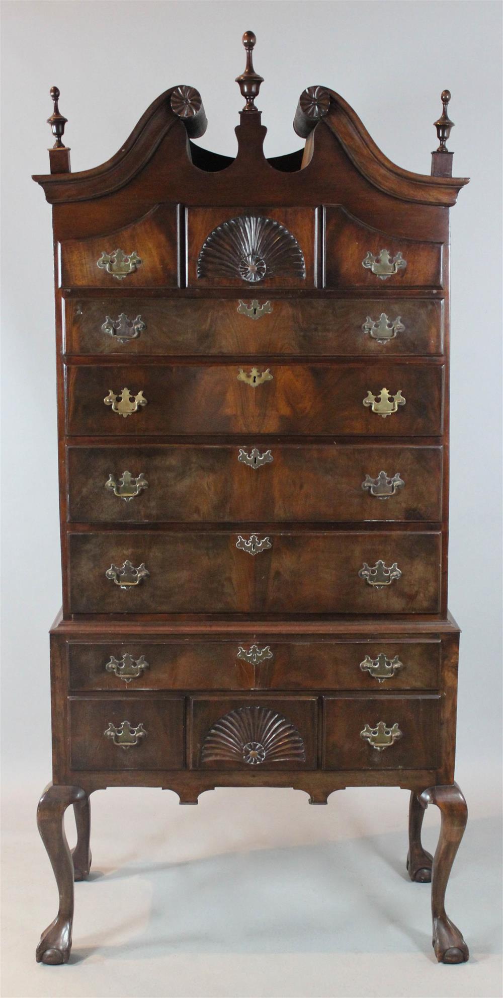 Appraisal: QUEEN ANNE STYLE MAHOGANY BONNET TOP HIGHBOY POSSIBLY CENTENNIAL with