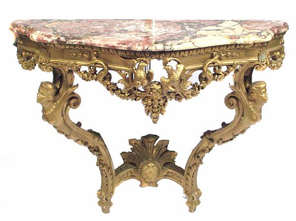 Appraisal: An Empire style gilt decorated carved wood console with variegated