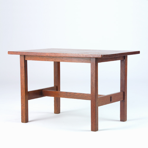 Appraisal: Gustav Stickley child's table with overhanging top and lower stretcher