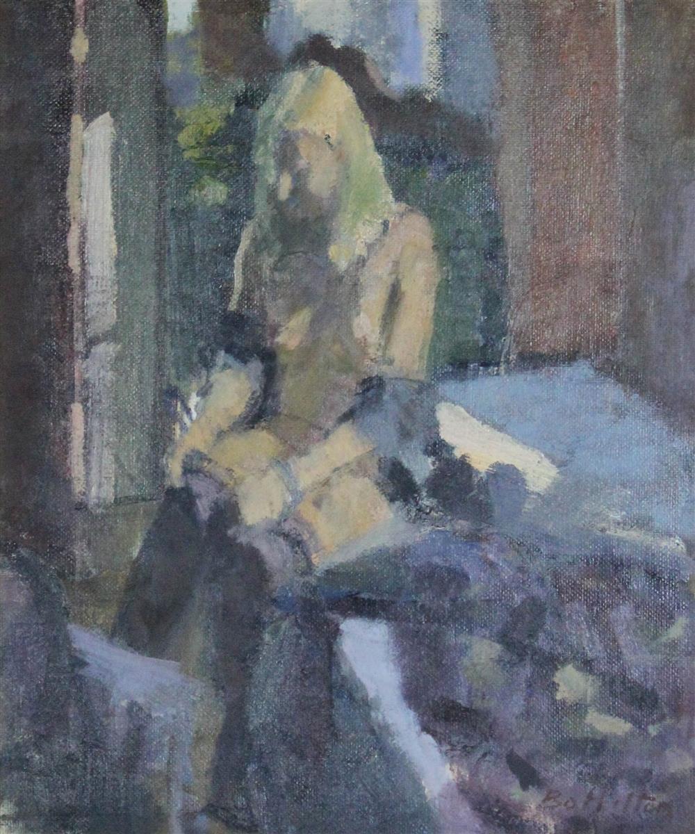 Appraisal: BO HILTON BRITISH - STOCKINGS Oil on canvas board x