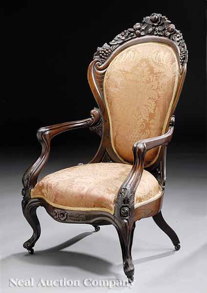 Appraisal: An American Rococo Carved and Laminated Rosewood Armchair c -