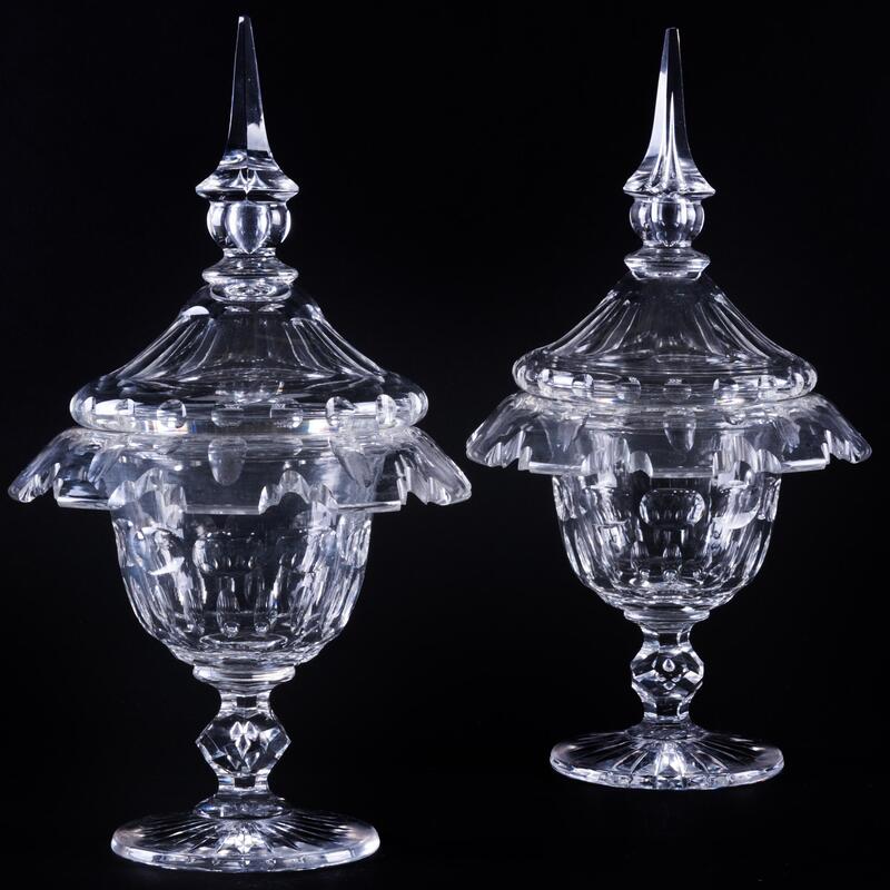 Appraisal: Pair of Cut Glass Sweetmeat Dishes and Covers Unmarked x