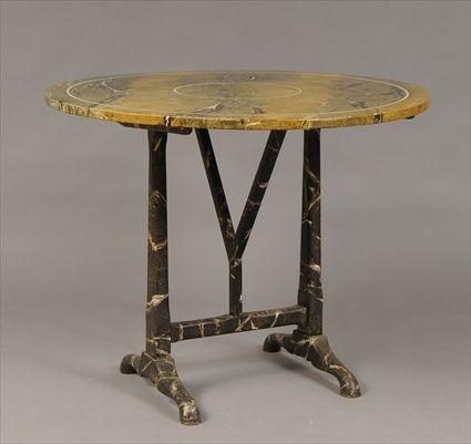 Appraisal: English Oak Trestle Table with Later Faux Marble Painted Decoration