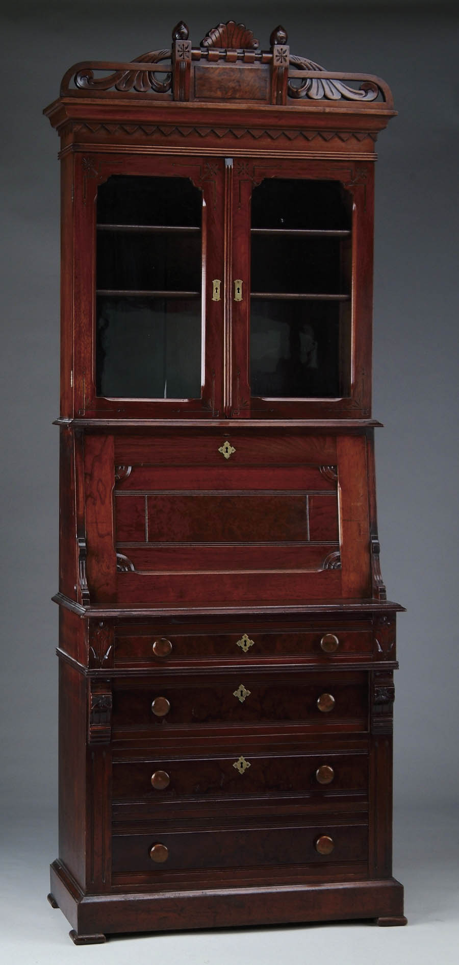 Appraisal: WALNUT TWO PART VICTORIAN SECRETARY Bottom section has four drawers