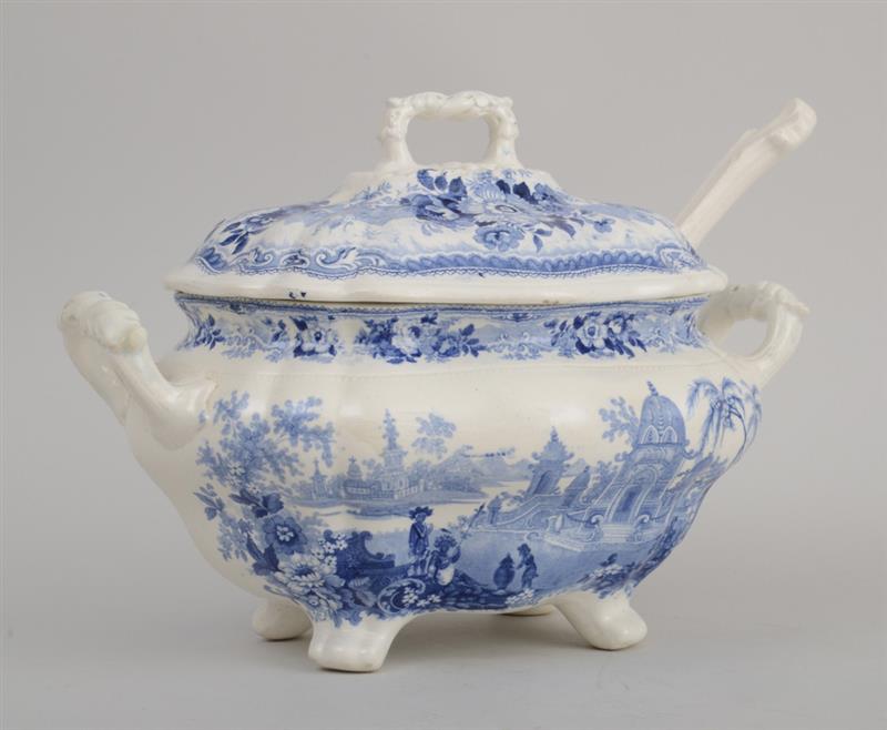 Appraisal: STAFFORDSHIRE BLUE TRANSFER-PRINTED TUREEN AND COVER AND A SIMILAR LADLE