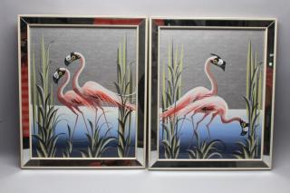 Appraisal: Framed Flamingo Mixed Media paintings Framed Flamingo Mixed Media Paintings